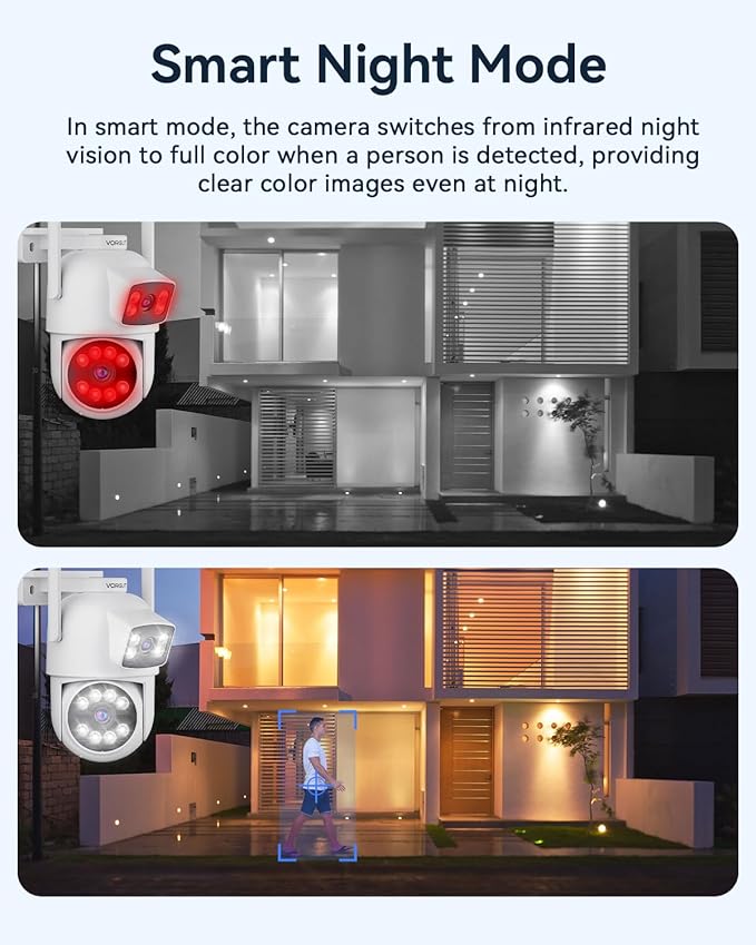VORGUT Security Camera System Wireless Outdoor with 12" Monitor, 4pcs 2K Dual Lens Cameras for Home & Business Surveillance, 360° PTZ, 2.4G/5G WiFi, Human Detection, Auto Tracking, 16CH NVR, 500G HDD