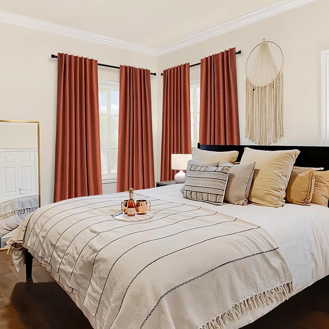 MIULEE 100% Blackout Fall Linen Curtains & Drapes W52 x L84 Inch Terracotta | 2 - Image 4