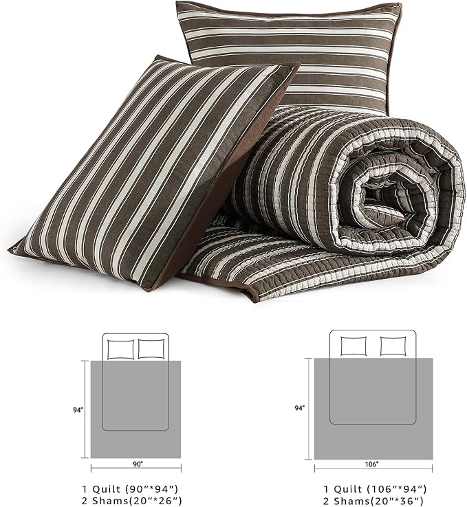 Queen Quilt-Lightweight Bedspreads Brown Queen Size Quilt Bedding Set | - Image 8