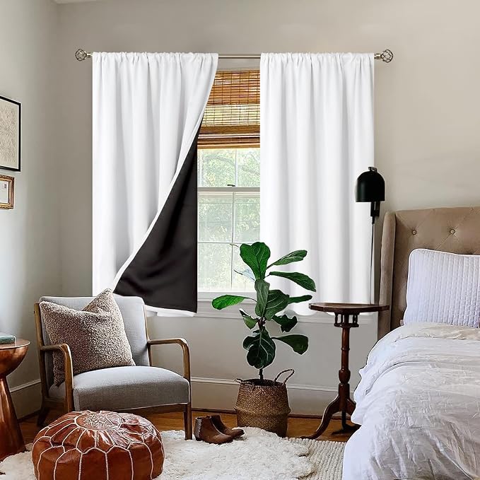 BGment White Blackout Curtains for Bedroom 40 Inch Long 2 Panels | Thermal - Image 2