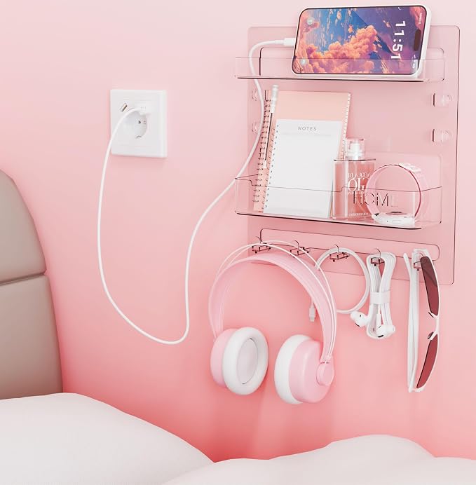 Bedside Shelf for Dorm Bed, Small Room and Nightstand, Wall Mounted Floating by Yieach