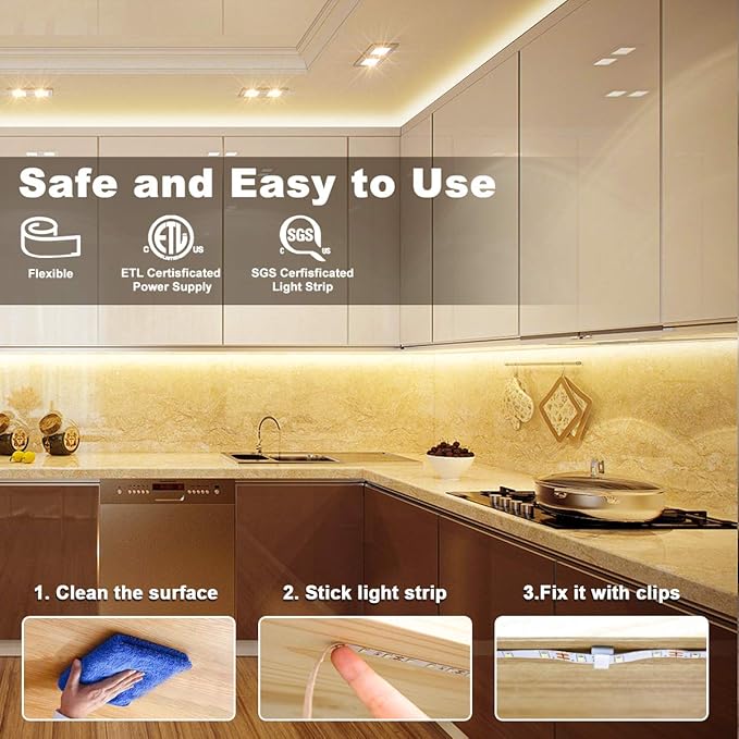 MY BEAUTY LIGHT LED Strip Lights Warm White, 50.5ft Dimmable LED Light Strip with RF Remote, 24v Plug-in Adhesive Rope Lights with Timing Mode for Living Room Bedroom Kitchen