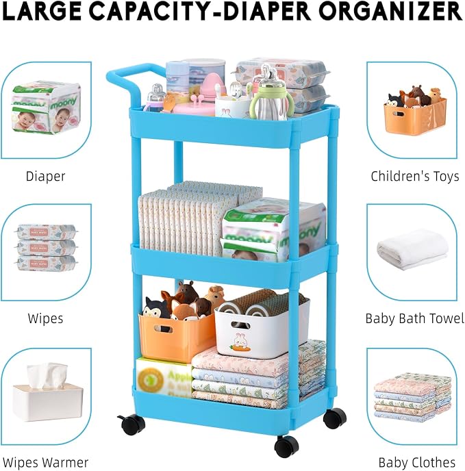 Volnamal Diaper Caddy, 3 Tier Rolling Cart - Image 5