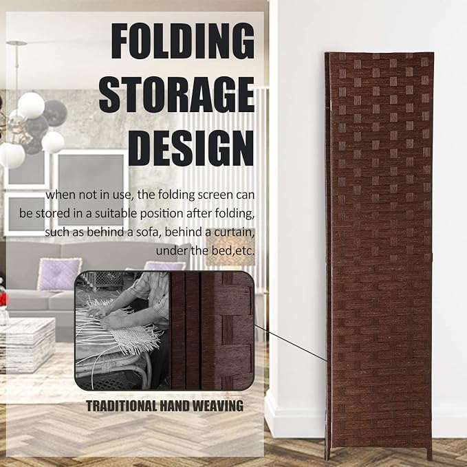 Room Divider, 4 Panels 6FT Folding Privacy Screen Room Divider | Wall Wood Mesh - Image 2