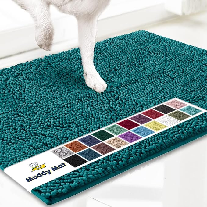 Muddy Mat® AS-SEEN-ON-TV Highly Absorbent Microfiber Door Mat and Pet Rug, Non Slip Thick Washable Area and Bath Mat Soft Chenille for Kitchen Bathroom Bedroom Indoor and Outdoor - Teal 24" x 120"