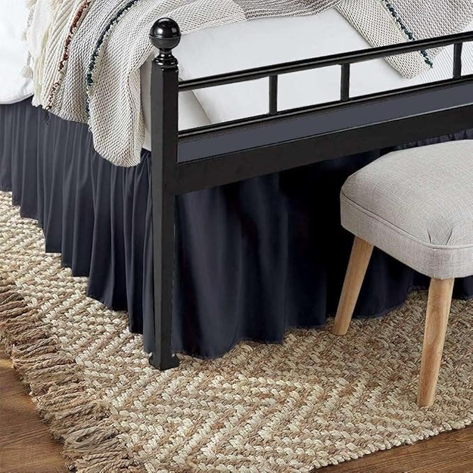 Dark Grey Solid Ruffled Bed Skirt Full XL-22 Inch Drop Split Corner, Microfiber Bedskirt with Platform Three Sided Coverage