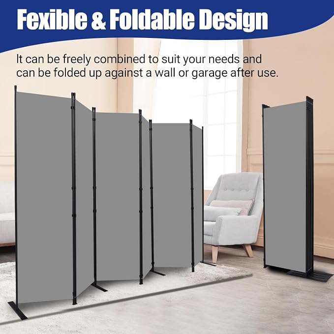 6 Panel Folding Privacy Screen, 11ft W x 6ft H Partition Room Divider Panel | - Image 4