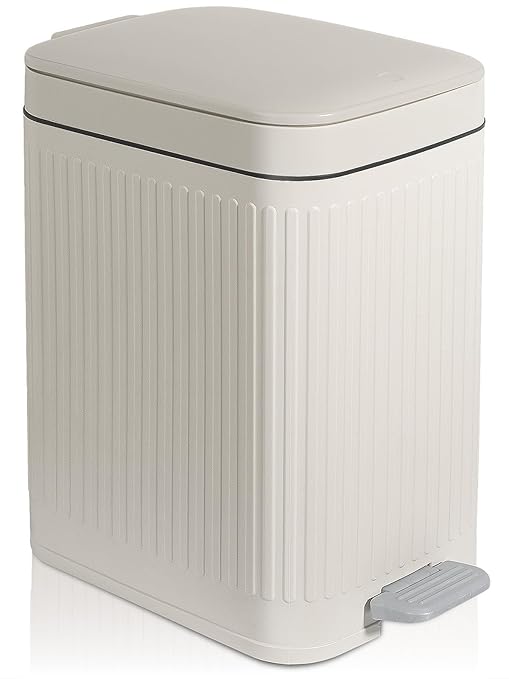 Small Bathroom Trash Can with Lid, 2.6 Gallon Slim Soft Close Step, Cream | by rejomiik