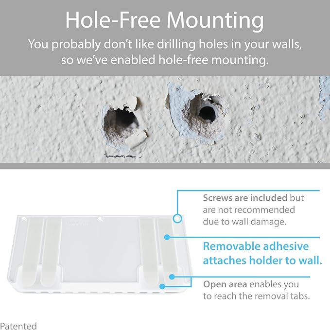 TotalMount Hole-Free Remote Holder – Eliminates The Need to Drill Holes in Your Wall (Premium White – Modern Design for 3 or 4 Remote Controls)
