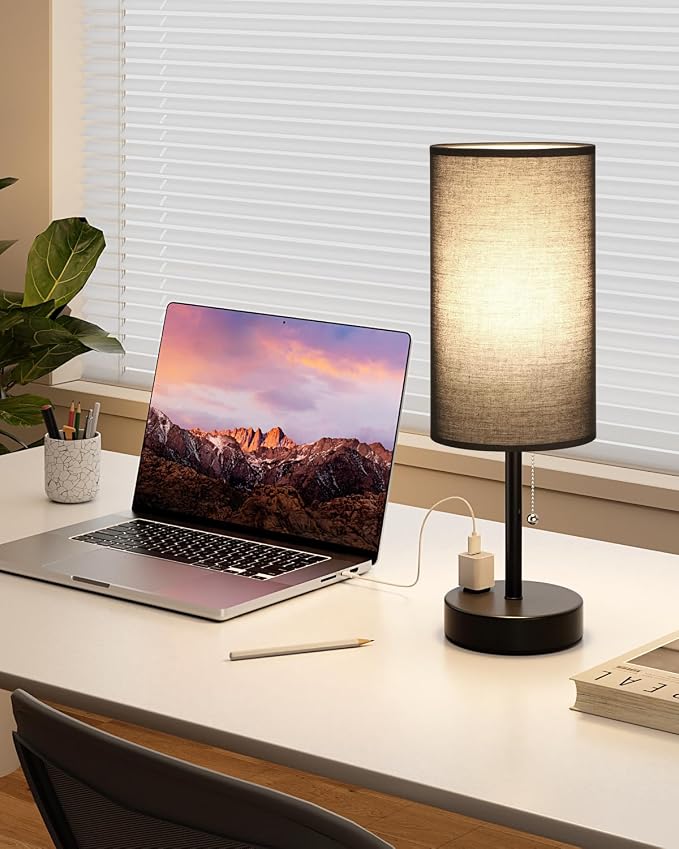 17.4" Black Bedside Table Lamps Set of 2 - Image 6