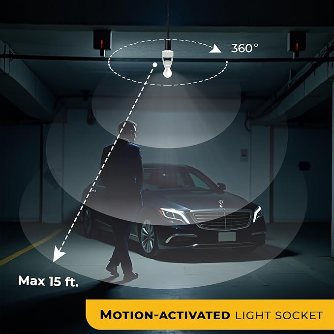 Touch & Glow 360 Motion Sensor Light Socket for Indoor & Outdoor - Energy Efficient Socket Adapter for Garage, Basement, Kitchen, Storage Room - Smart Motion Detector - Motion Activated Light Adapter