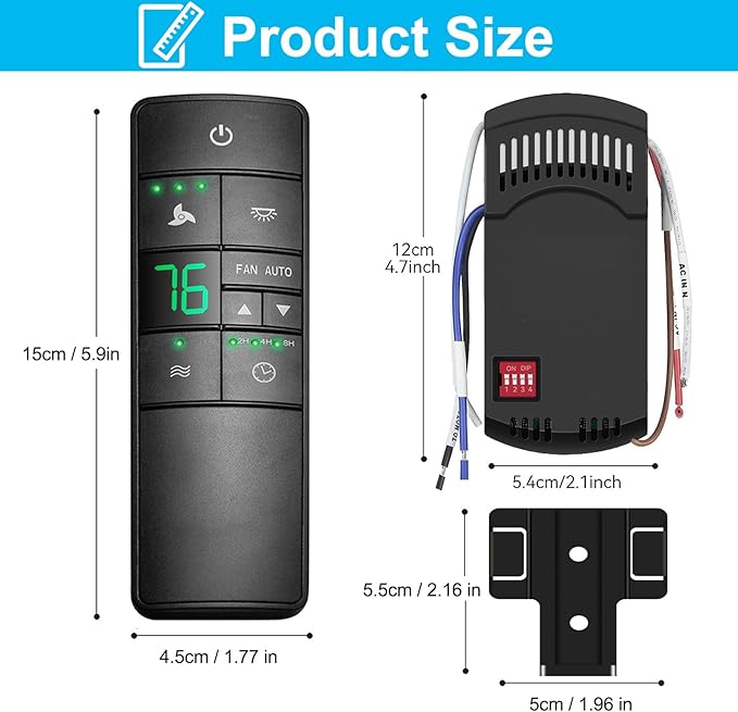 3-Speed Universal Ceiling Fan Remote Control Kit for Hampton Bay, Replacement for Home Decorators Collection Harbor Breeze Hunter, with Timer Light Dimmer, 2AAZPHD3/HD3 KUJCE10320/TR222A