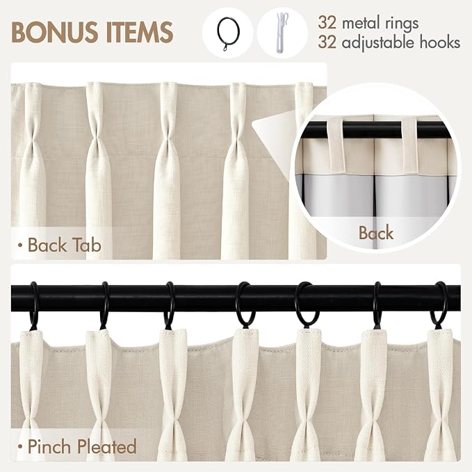 MIULEE Pinch Pleated 100% Blackout Curtains 40"x92" Long Birch 4 Panels Set | - Image 9