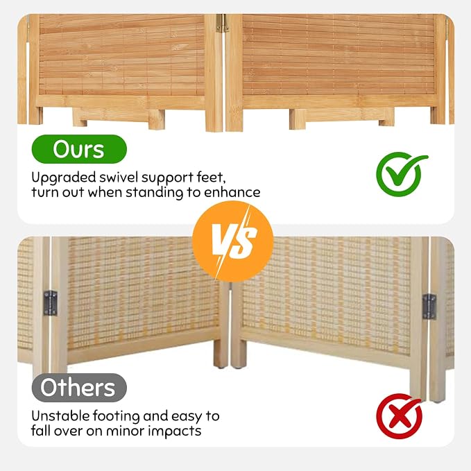 Bamboo Mesh Woven Room Divider 5.6FT, 4 Panel Folding Privacy Screen, Folding - Image 2