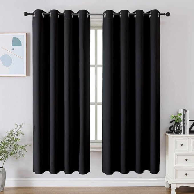 CUCRAF Black Blackout Curtains 63 inch Length 2 Panels Set, Room Darkening by CUCRAF