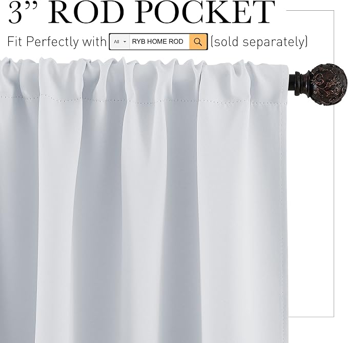 RYB HOME Short Grayish White Curtains - Image 2
