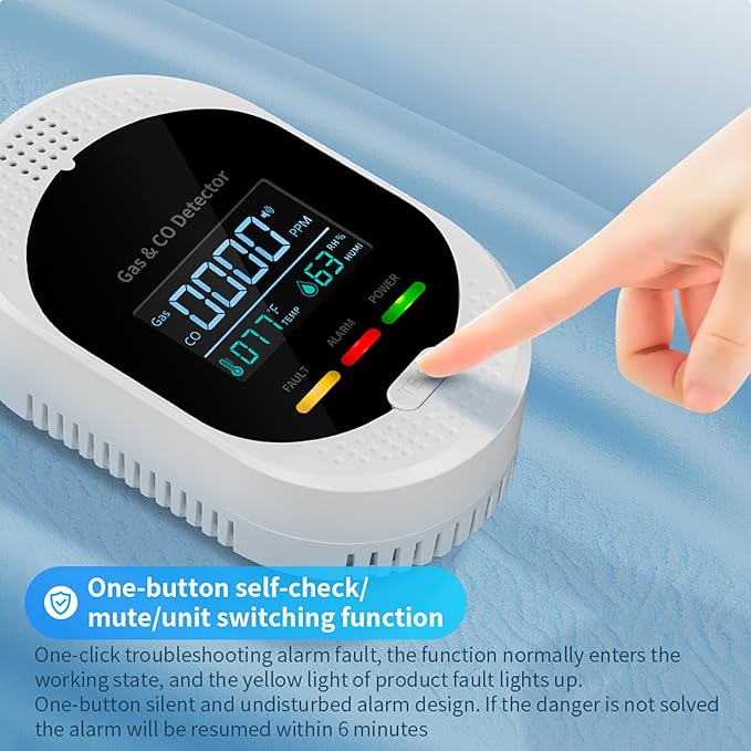 3PCS 4-in-1 Carbon Monoxide & Natural Gas Detectors with Temperature/Humidity LCD Display, Plug in Co Leak Detector Propane Monitor for Home Travel RV Essentials, Sound Alarm Over 85dB
