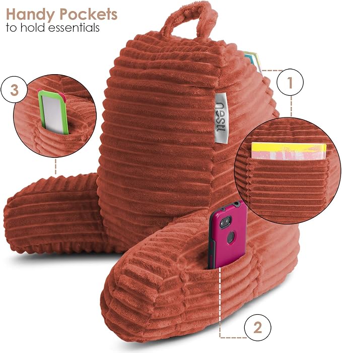 Nestl Reading Pillow for Kids & Teens with Shredded Memory Foam, Luxe Cut Plush Backrest Pillows for Reading and Gaming, For use on Couch, Bed, Floor, Adjustable Support with Washable Cover Misty Rose