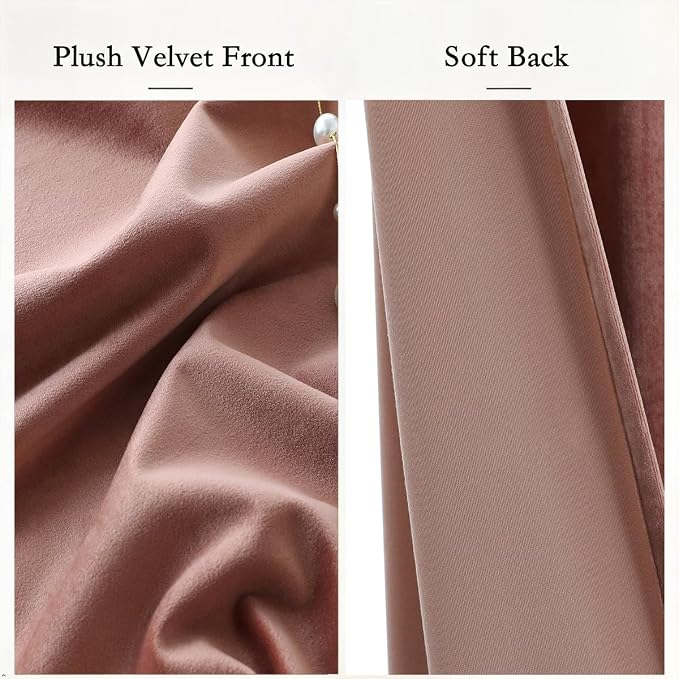 Timeper Wild Rose Pink Velvet Curtains 120 inches 2 Panels, Light Blocking - Image 4