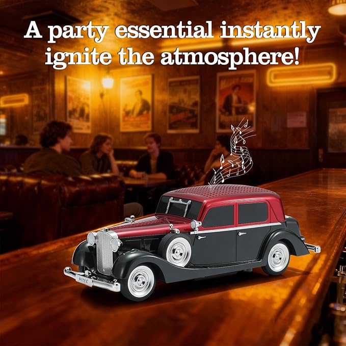 WSTER Vintage Car Bluetooth Speaker, Retro Classic Model with Powerful Sound, Built-in Mic, TWS Dual Pairing, Multi-Interface Output, Portable Wireless Outdoor Speaker for Parties & Beach (RED)
