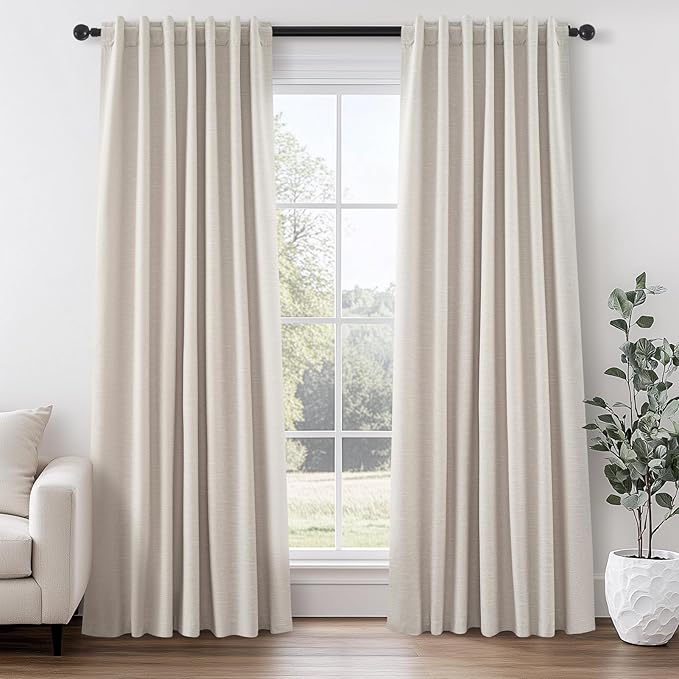 92 Inch Long Curtains Blackout 2 Panels, Custom Made Modern Neutral Soundproof by Topfinel