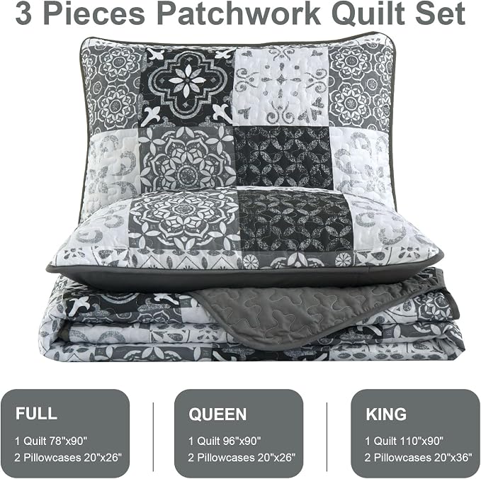 Dobuyly Quilt Set Full Size, Boho Plaid Patchwork Bedspreads, Lightweight Soft - Image 7