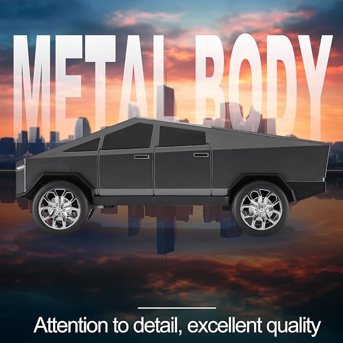 Futuristic Pickup Truck Bluetooth Speaker with LED Display Screen – Practical Gift Choice for Car Model Fans & Audio Users, TWS Stereo, FM Radio, USB/TF Playback, Front LED Headlights, Mic(Gray)