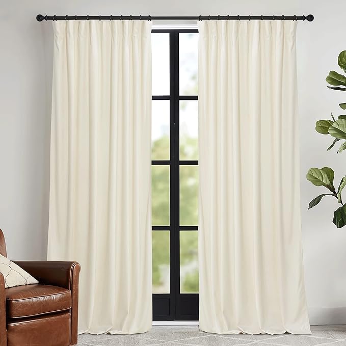 RYB HOME Ivory Velvet Curtains for Bedroom Living Room | Thermal Insulated by RYBHOME