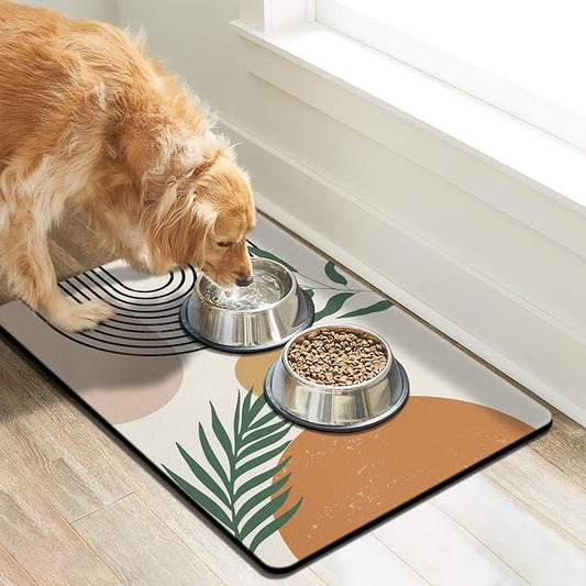 Super Absorbent Dog Food Mat - Non-Slip Bowl Mat for Food and Water, Eco-Friendly Boho Placemats for Pet Feeding