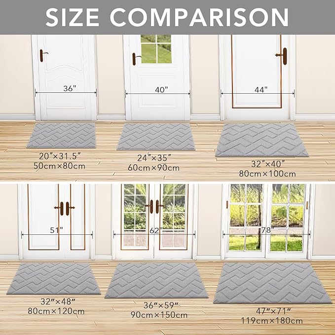 hicorfe Front Door Mat Outside Entrance,24"x35" Absorbent Muddy Dirt Resist Welcome Door Mats Outdoor Indoor,Stain and Fade Resistant,Non Slip Backing Entry Mat Doormat for Entryway (Light Grey)
