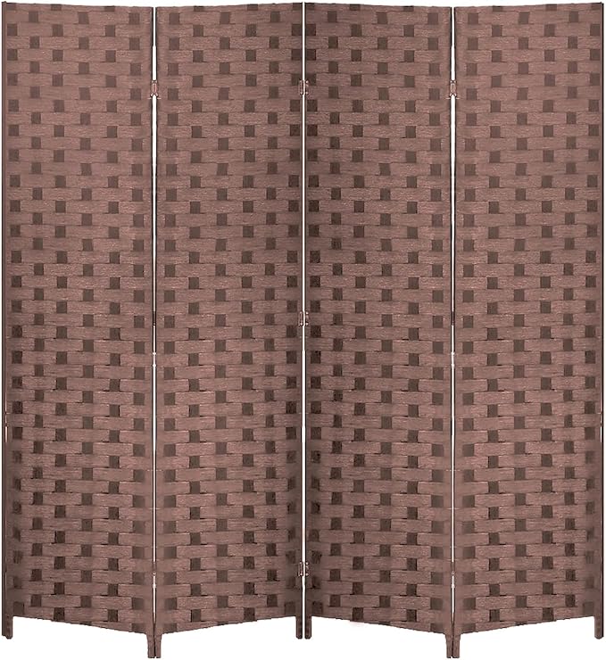 Room Divider Wall Divider 6FT 4 Panels Wood Mesh Hand-Woven Indoor Room Screen by Dopinmin