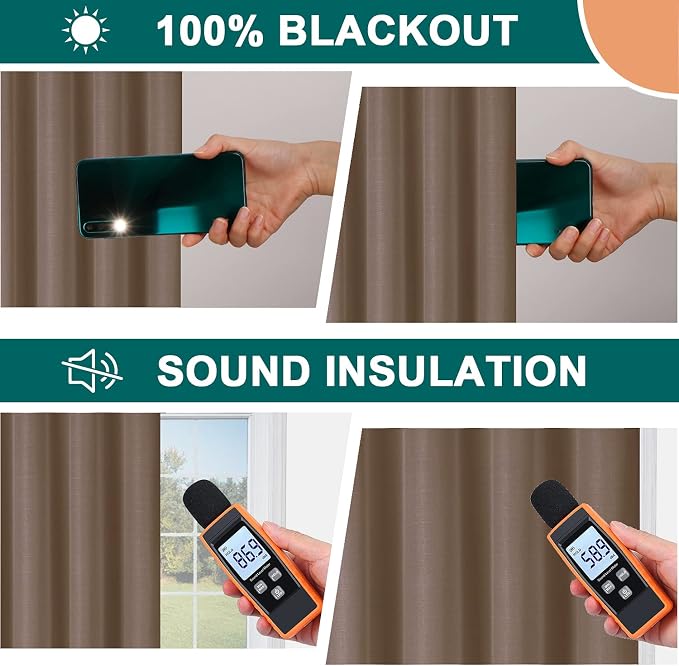 Diraysid 100% Blackout Curtains Cappuccino Linen Curtains - Image 6