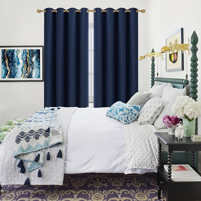 Diraysid Navy Blue Grommet Blackout Curtains - Image 3