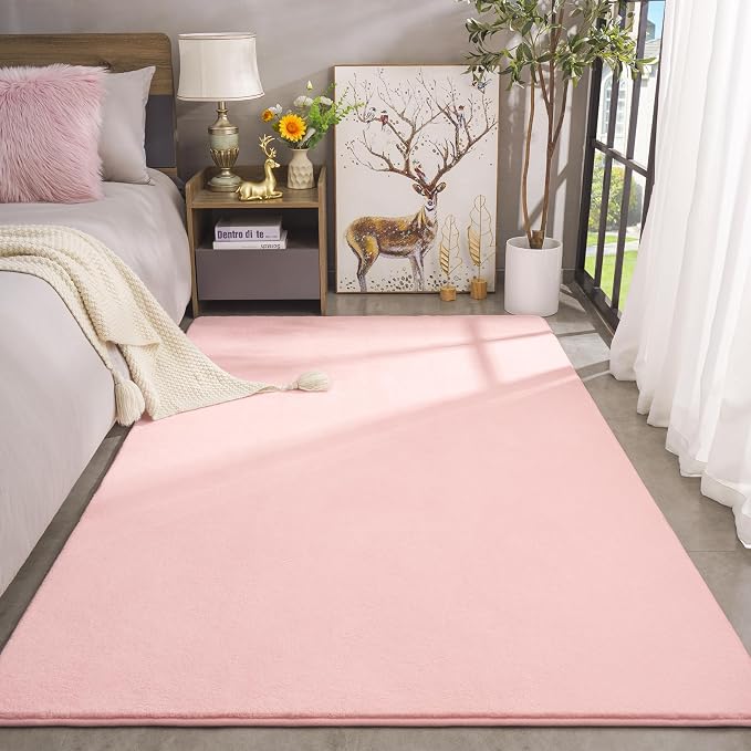 Modern Area Rugs for Bedroom Living Room, 5x8 Pink Memory Foam Rug | Thickened - Image 4