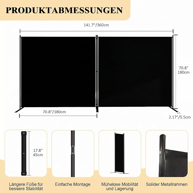 T&Jero 2-Panel Folding Room Divider, 6ft Tall Portable Privacy Screen Wall - Image 2