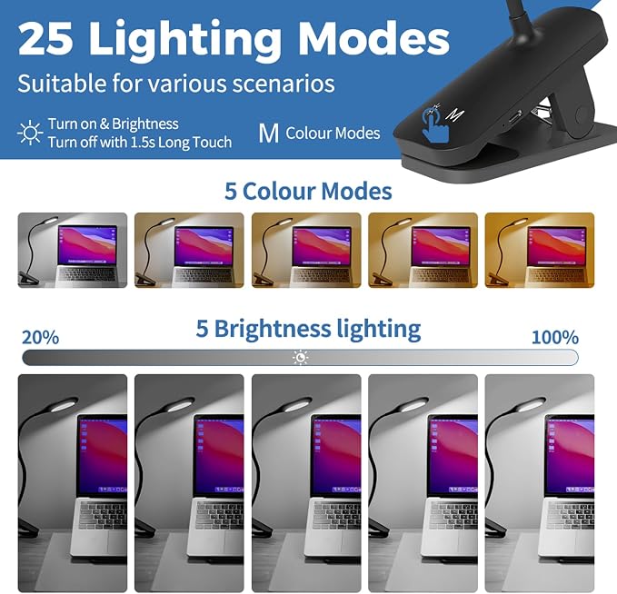 CUHIOY 2Pack Rechargeable Clip on Reading Light - Image 5