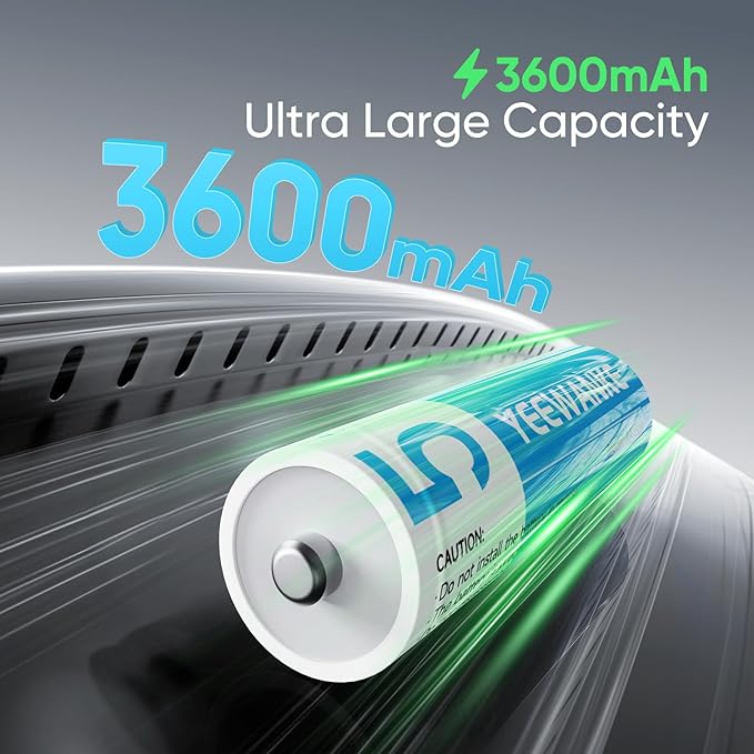yeewanke Rechargeable AA Batteries with Charger, 8 Pack 8 Slot 1.5V High Power 3600mWh Lithium Double A Battery Rechargeable, Li-ion AA Battery with 2000+ Cycle Times, Fast Charging Storage Box