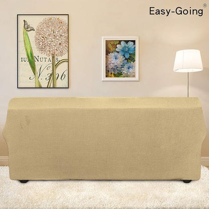Easy-Going Stretch Sofa Slipcover 1-Piece Sofa Cover Furniture Protector Couch Soft with Elastic Bottom for Kids, Polyester Spandex Jacquard Fabric Small Checks (Sofa, Beige)