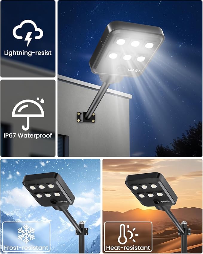 Gefolly G-5000W Solar Street Light Outdoor, Wide Angle Commercial Parking Lot Light Dusk to Dawn 6500K IP67 Flood Security with Motion Sensor Lamp for Yard, Basketball Court