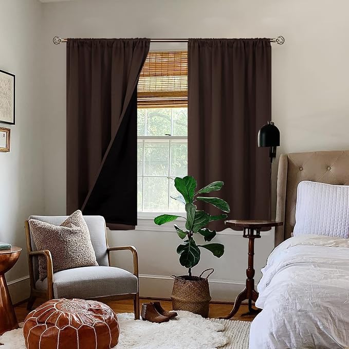 BGment Brown Blackout Curtains for Bedroom 45 Inch Length 2 Panels | Thermal - Image 2