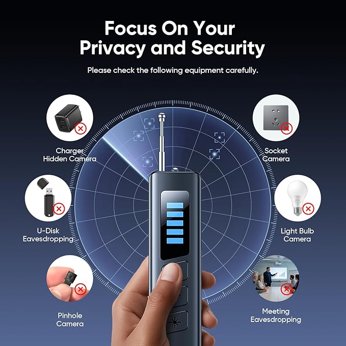 Qyzue Hidden Camera Detectors, Spy Camera Detector with RF Signal & Infrared Detection for Wireless Cameras, GPS Trackers, Privacy Protection, Portable Travel Safety Tool