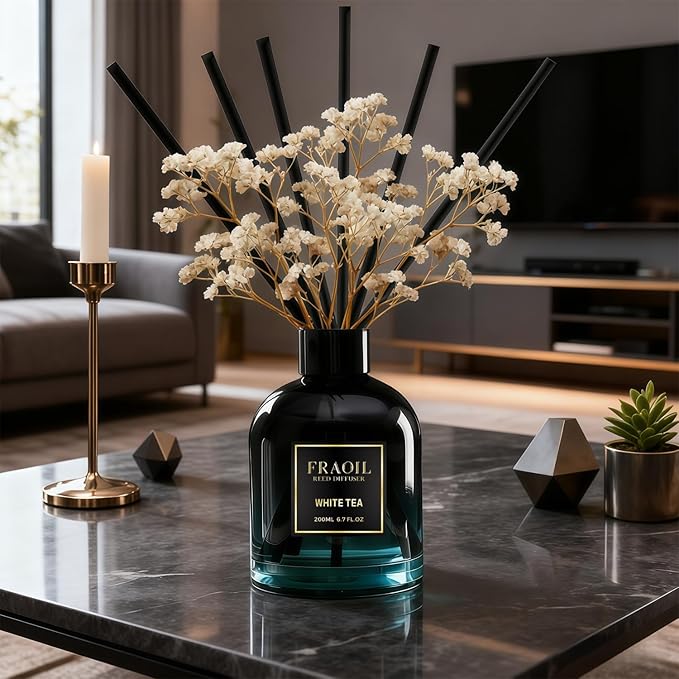 Pumpkin Spice Reed Diffuser, Reed Diffuser Set 6.7 fl oz (200 ml) with 6 Reed Sticks, Home Fragrance Reed Diffuser for Bathroom Shelf House Bedroom Office Decor