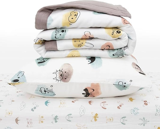 Little Unicorn Toddler Bedding 3-Piece Set | Super Soft & Breathable Muslin Fabric | for Convertible Cribs & Toddler Beds (Watercolor Critters)
