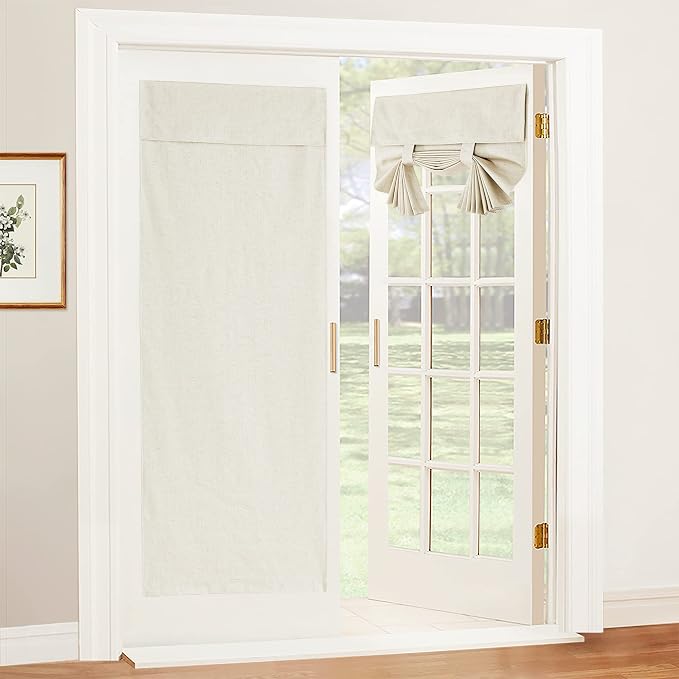 RYB HOME Natural Linen Textured French Door Window Curtains 100% Blackout | by RYBHOME