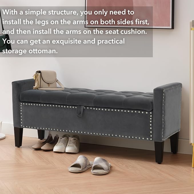 Velvet Ottoman with Storage, Modern Storage Bench - Image 7
