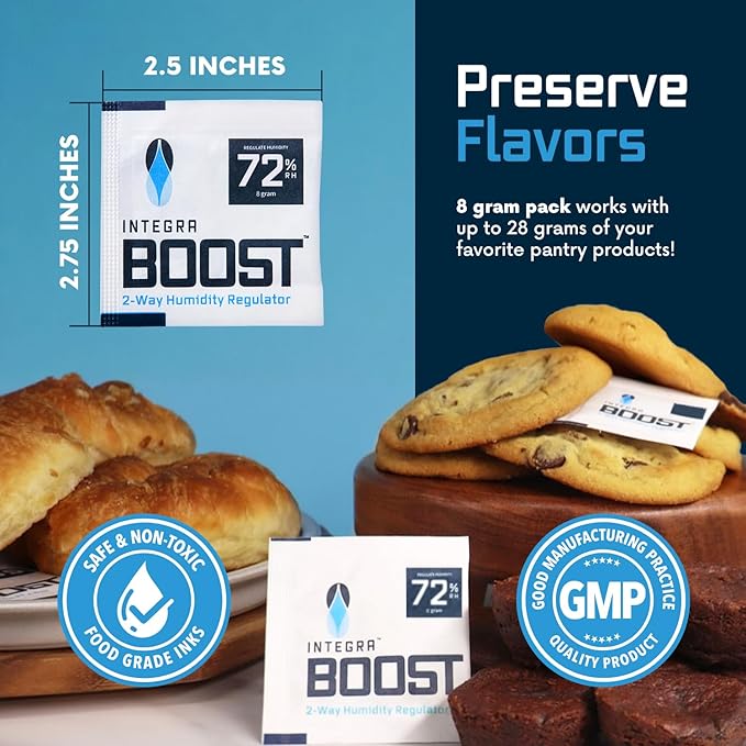 Integra Boost 2-Way Humidity Control Pack - Preserve Flavor & Control Humidity at 72% RH - Moisture Absorber for Herbs, Spices & More - 8 Gram (Pack of 6)