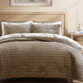 Velvet Quilt Set King Size- Taupe Quilt Bedding Set by WRENSONGE