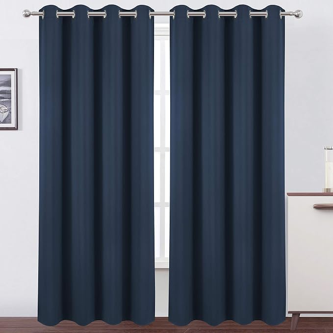 Navy Blue Thermal Blackout Curtains/52 x 108 Inch/Set of 2 Panels Room by Lemomo