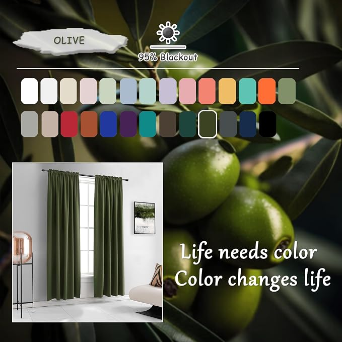Dark Olive Green Blackout Curtains - Image 4