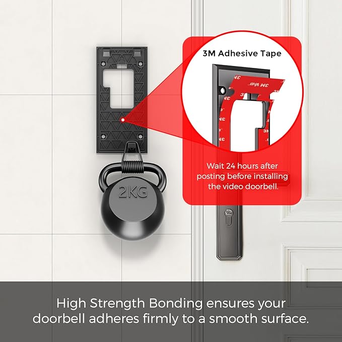 No Drill Doorbell Mount for R-ing Battery Doorbell (2024 Release) - Strong Adhesive Mounting Plate, Renter Friendly Apartment & Office Video Doorbell Holder Bracket, Easy Install Accessories Kit